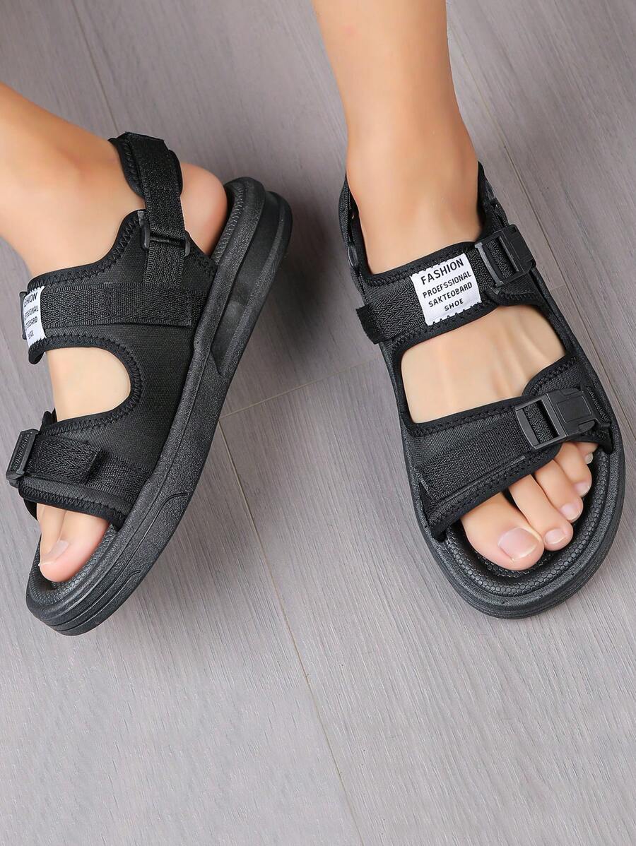 Xăng đan thể thao màu đen thể thao dành cho nam, Xăng đan móc khóa trang trí hình chữ cái - màu đen - Xem 1