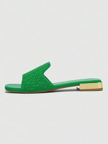 Fashion Green Sandals For Women, Cut Out Design Fabric Single Band Slide Sandals - Green - View 3