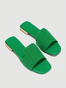 Fashion Green Sandals For Women, Cut Out Design Fabric Single Band Slide Sandals - Green - View 4