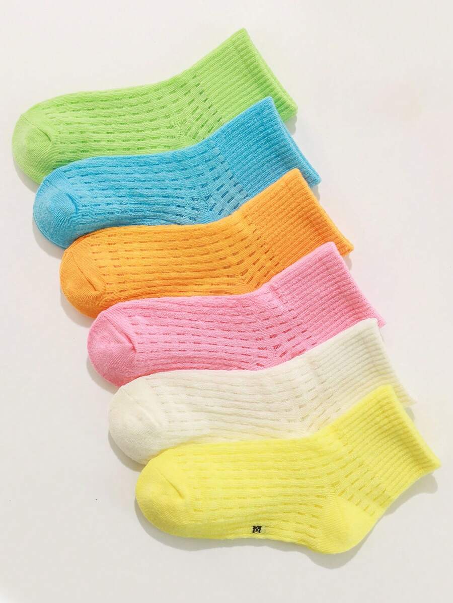 5雙女孩素色透氣可愛短襪適用於日常 - 彩色 - 查看 1