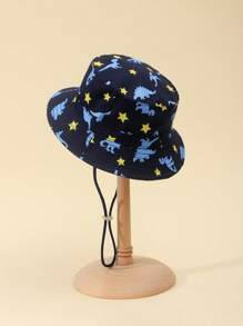 Niños 1 pieza Sombrero cubo con dinosaurio de dibujos animados & con patrón de estrella con diseño de cordón ajustable casual para diariamente - Multicolor - Ver 2