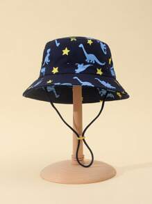 Niños 1 pieza Sombrero cubo con dinosaurio de dibujos animados & con patrón de estrella con diseño de cordón ajustable casual para diariamente - Multicolor - Ver 3