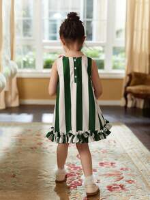 Toddler Girls Striped Ruffle Hem Dress - Green - View 2