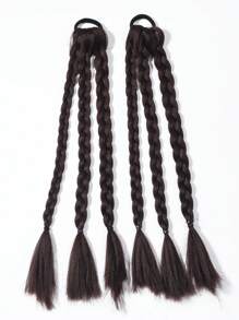 2入組編織細節的鐵鏽棕色長纖維髮辮，配有發圈，休閒風格 - 鏽棕色 - 查看 1