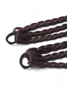 2入組編織細節的鐵鏽棕色長纖維髮辮，配有發圈，休閒風格 - 鏽棕色 - 查看 3