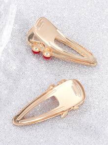 2 Piezas Accesorio Para El Cabello Con Clip En Forma De Cereza Con Diamantes De Imitación De Moda - Verde - Ver 2