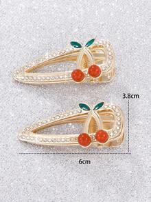 2 Piezas Accesorio Para El Cabello Con Clip En Forma De Cereza Con Diamantes De Imitación De Moda - Verde - Ver 5