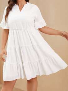 SHEIN LUNE Đầm xòe tay bèo nhún chấm bi Thụy Sĩ cỡ lớn - trắng - Xem 1