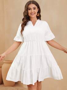 SHEIN LUNE Đầm xòe tay bèo nhún chấm bi Thụy Sĩ cỡ lớn - trắng - Xem 3