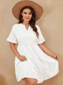 SHEIN LUNE Đầm xòe tay bèo nhún chấm bi Thụy Sĩ cỡ lớn - trắng - Xem 5