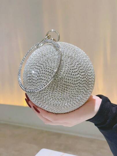 Glitter Bling,Shiny Glamorous,Elegant Rhinestone Clutch Mini Round Hand Bag Luxury Elegant Evening Bag For Women, Bridesmaids, Weddings, Parties Dinner Bag For Party Girl,Woman,For Female Perfect For Party,Wedding,Prom,Dinner/Banquet,For Best Gift For Women