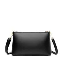 Litchi Embossed Square Bag Black Adjustable Strap For Daily - Black - View 2