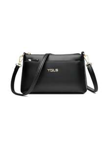 Litchi Embossed Square Bag Black Adjustable Strap For Daily - Black - View 5