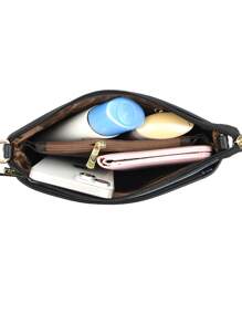 Litchi Embossed Square Bag Black Adjustable Strap For Daily - Black - View 6