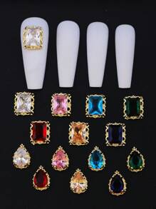 3片宮廷風格鏤空輕奢寶石鑽石彩色鋯美甲貼片 - 藏蓝色 - 查看 1