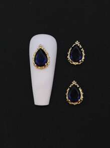 3片宮廷風格鏤空輕奢寶石鑽石彩色鋯美甲貼片 - 藏蓝色 - 查看 5