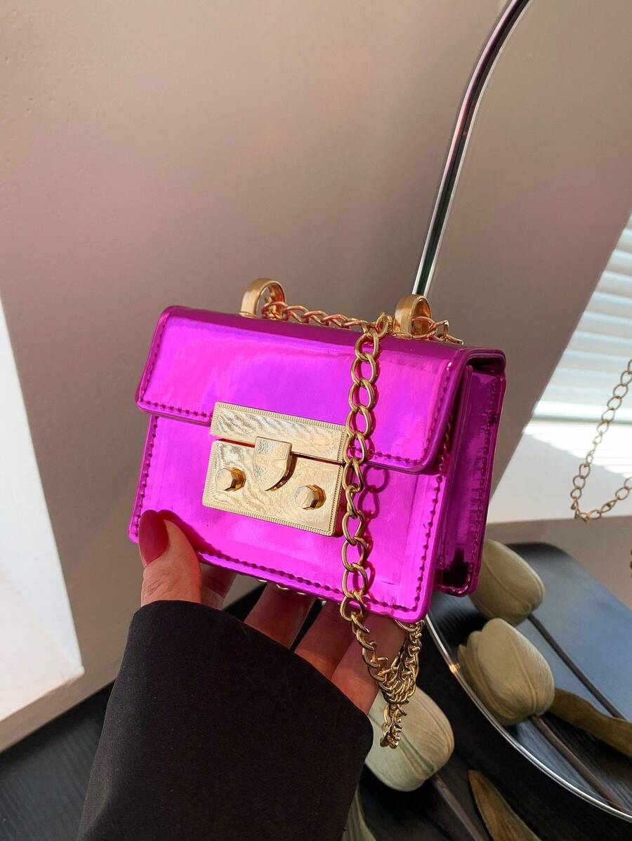 Mini Square Bag Hot Pink Flap Chain Strap - Hot Pink - View 1