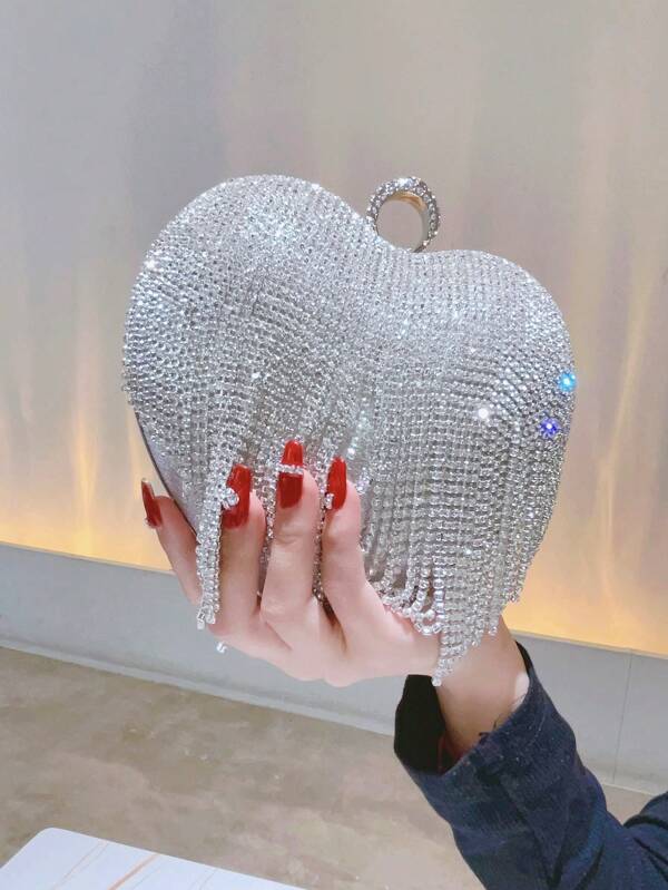 Glitter Bling, Shiny Glamorous, Elegant, Exquisite Mini Novelty Bag Rhinestone & Fringe Decor For Party, Perfect Bride Purse For Wedding, Prom & Party Events Dinner Bag, Evening Bag For Party Girl, Woman, For Female Perfect For Party, Wedding, Prom, Dinner/Banquet, For Best Gift For Women Matching, Perfect For Dress, Wedding Dress, Formal Dresses For Women, Prom Dress, Dress, Birthday Dress Valentines