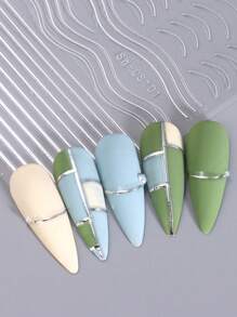 FULL BEAUTY 2片線條印花指甲貼紙，美甲貼紙DIY - 彩色 - 查看 3