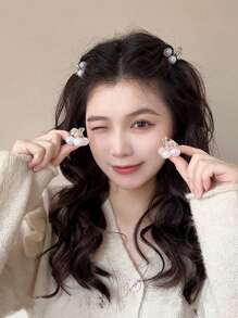 2入組女士人魚公主和櫻桃形狀珍珠髮夾,日常佩戴髮飾