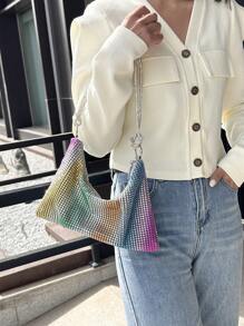 Trang trí Rhinestone Túi Hobo Ombre quyến rũ - Màu Hồng Tươi - Xem 5
