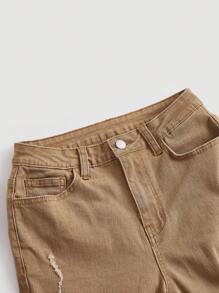 SHEIN MOD 破洞牛仔喇叭褲 - 駝色 - 查看 4