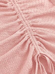 SHEIN MOD Đầm Bất đối xứng Dây kéo Xù Tách cao màu trơn Giải trí - Màu Hồng baby - Xem 4