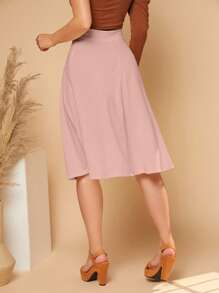 SHEIN Privé Solid High Waist Flare Skirt - Baby Pink - View 2