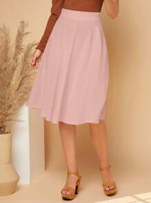 SHEIN Privé Solid High Waist Flare Skirt - Baby Pink - View 3