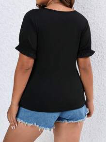 SHEIN Franclia Áo thun Plus size Xù màu trơn Giải trí - màu đen - Xem 2