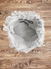 Túi tote đeo vai thêu chữ cái Vải viền trang trí - trắng - Xem 3