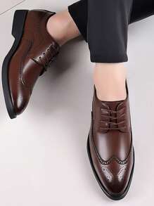 Män Lace Up Hollow Out Dress Skor, Business Brown Derby Shoes - Rostad brun - Visa 4