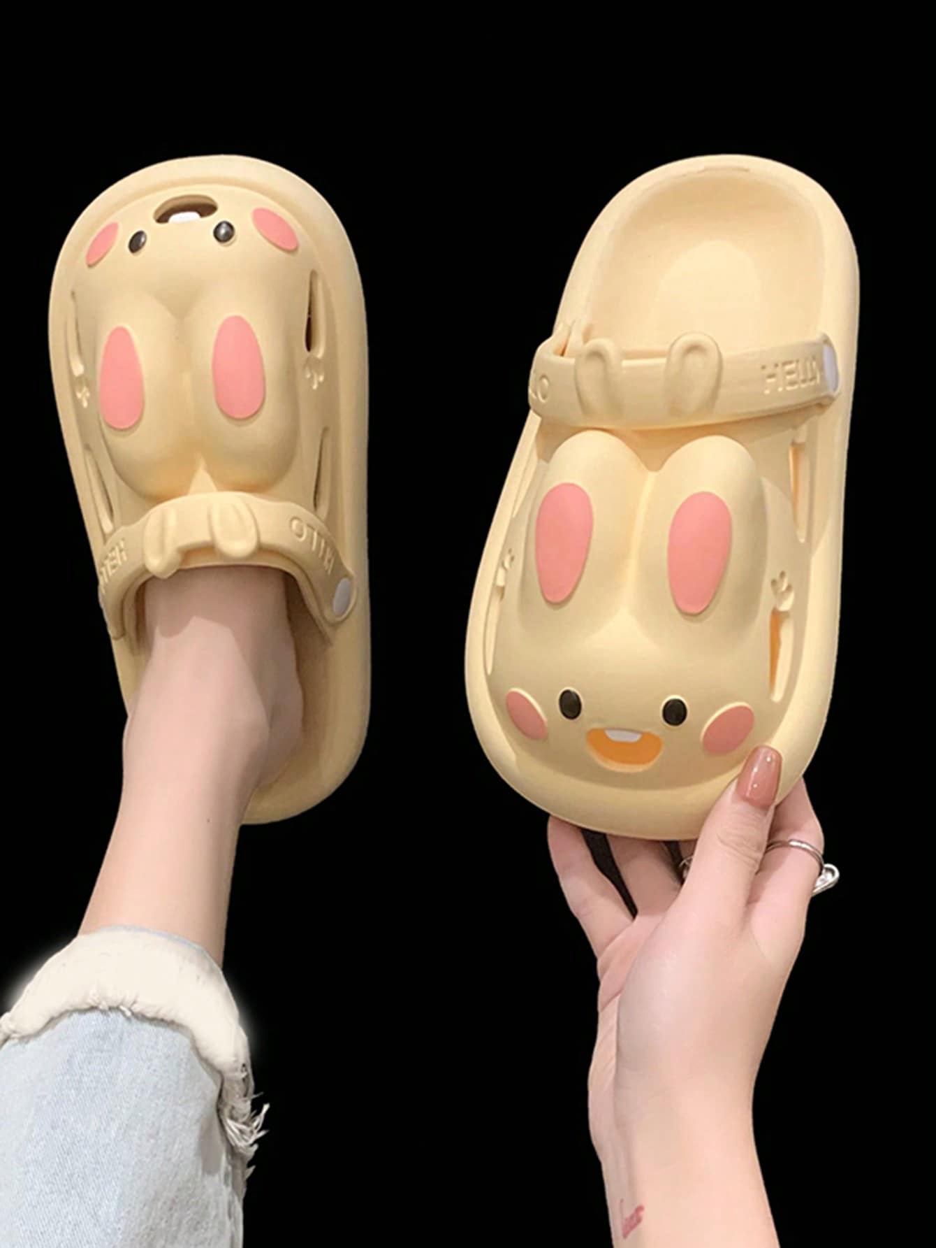 Women Rabbit Design Multi-way Wear Vented Clogs, Cartoon Cute Outdoor ...