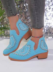 女性刺繡細節低幫時尚戶外時尚靴子 - 薄荷藍 - 查看 3