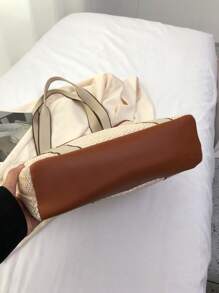 Tương phản Binding Rơm Bag Kỳ nghỉ - màu nâu - Xem 4
