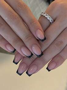 Obtén un look glamoroso con 24 piezas de uñas postizas cuadradas y largas negras de dos tonos estilo francés, 1 hoja de cinta y 1 lima de uñas. Suministros de uñas con punta francesa presionada. uñas falsas uña falsa uña acrílica