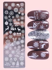FULL BEAUTY 美甲转印箔，1 件不锈钢创意雪花和鹿图案持久指甲转印，提升您的外观 - 銀色 - 查看 1