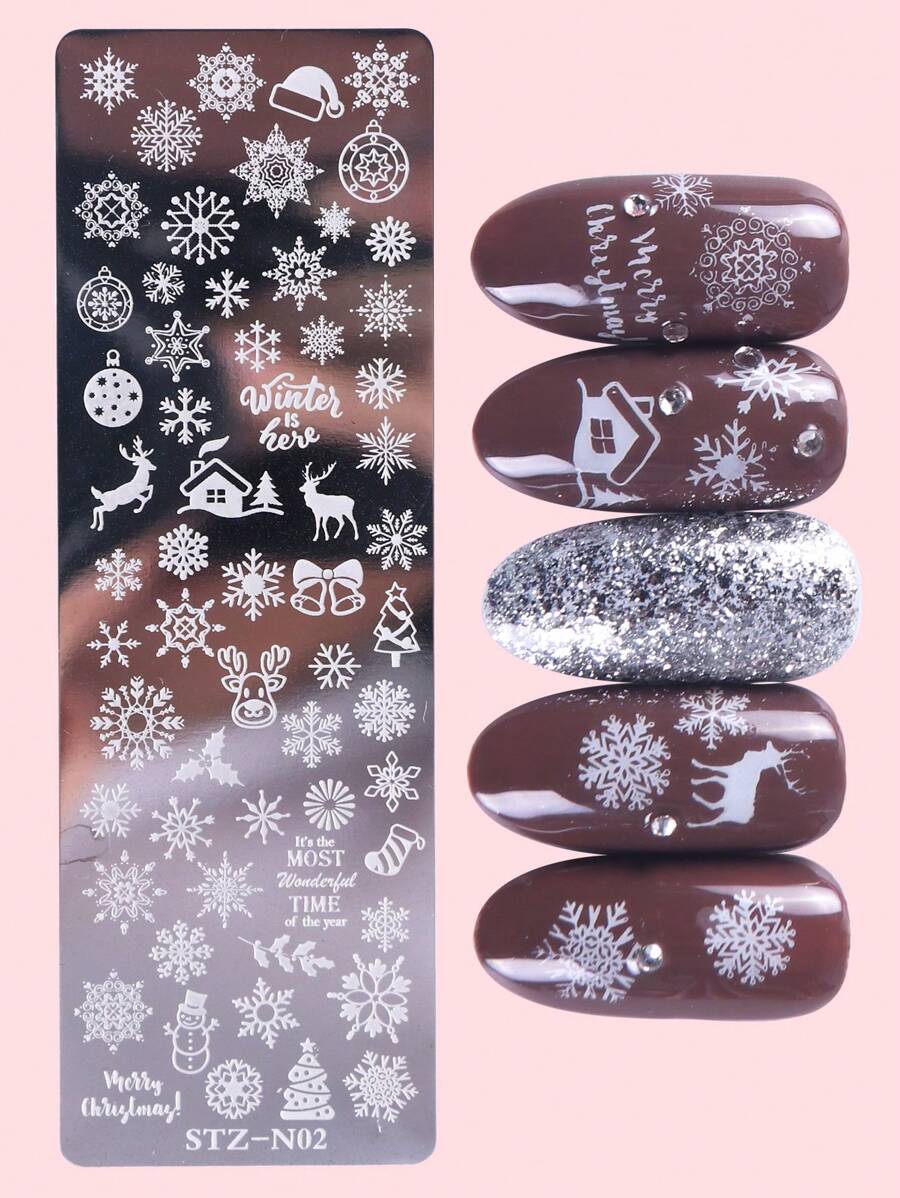 FULL BEAUTY 美甲转印箔，1 件不锈钢创意雪花和鹿图案持久指甲转印，提升您的外观 - 銀色 - 查看 1