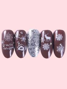 FULL BEAUTY 美甲转印箔，1 件不锈钢创意雪花和鹿图案持久指甲转印，提升您的外观 - 銀色 - 查看 2