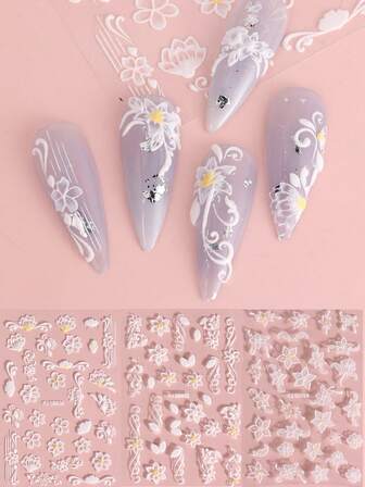 3張花朵圖案美甲貼紙