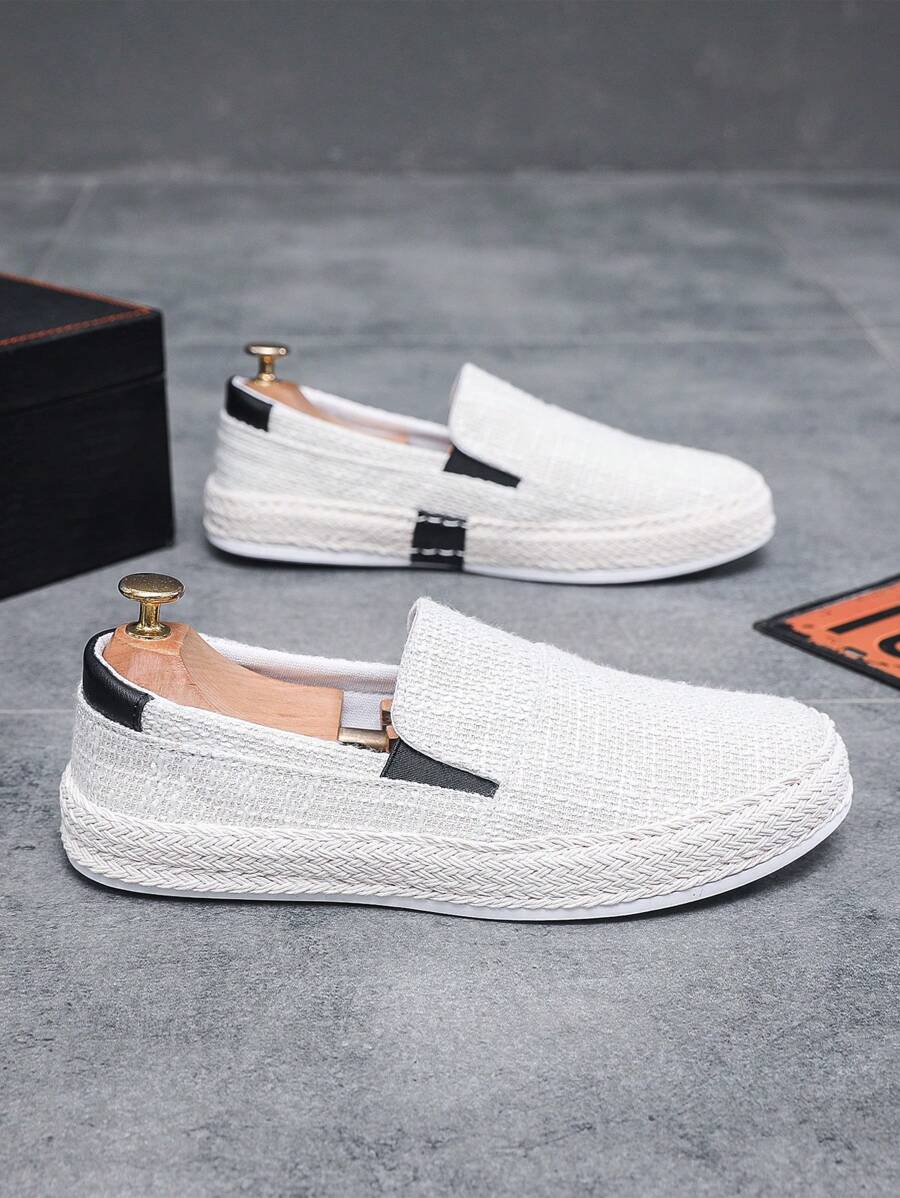 男士防滑耐磨休閒戶外亚麻一腳蹬樂福鞋 - 米色 - 查看 1