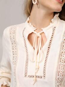 MOTF PREMIUM LINEN VISCOSE GUIPURE LACE BLOUSE - Apricot - View 5