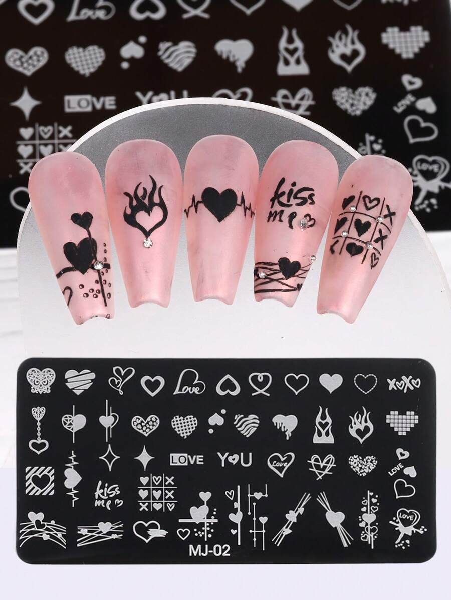 FULL BEAUTY 使用指甲藝術模板升級您造型1入組心形和字母圖形指甲模板適合女士和女孩 - 銀色 - 查看 1