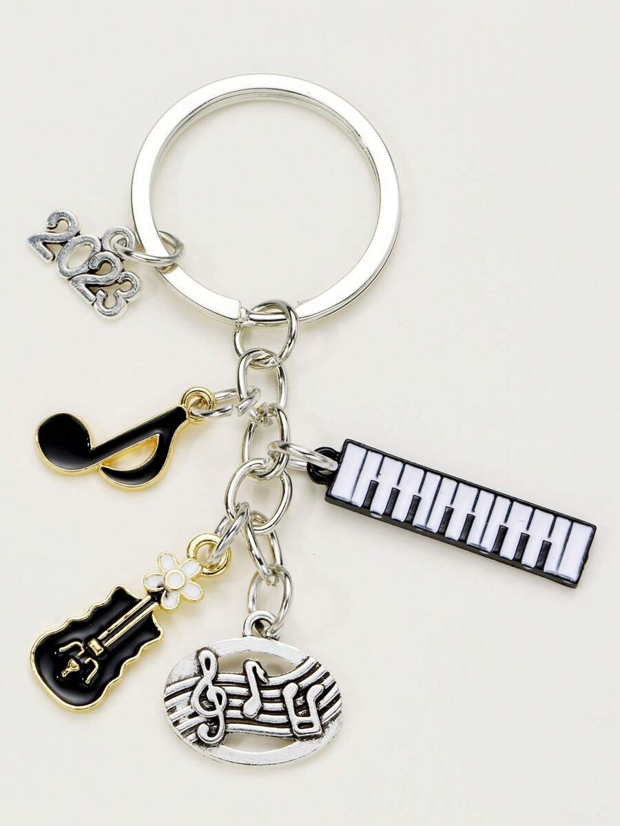 1pc Women's Fashionable Alloy Keychain With Piano, Music Notes, And Violin Design - Multicolor - View 1
