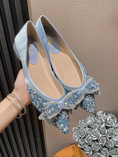 Bailarinas con decoración de strass y lazo para mujer, ideales para otoño/invierno. Bailarinas de tela glamorosas para fiestas