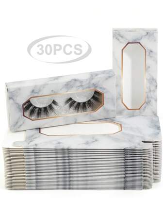 MAGEFY 易於存放假睫毛30入組紙大理石紋樣式可重複使用化妝盒
