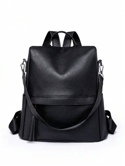 Tassel Decor Classic Backpack Black