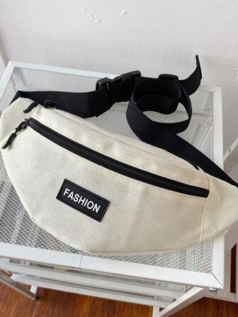 帆布腰包字母補丁細節