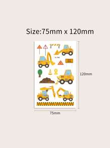 Bộ 6 miếng dán hình xăm tạm thời hoạt hình xe xây dựng thú vị (Ví dụ: Máy xúc, Máy ủi, Cần cẩu, v.v.) có tính năng chống thấm nước - Nhiều màu - Xem 4