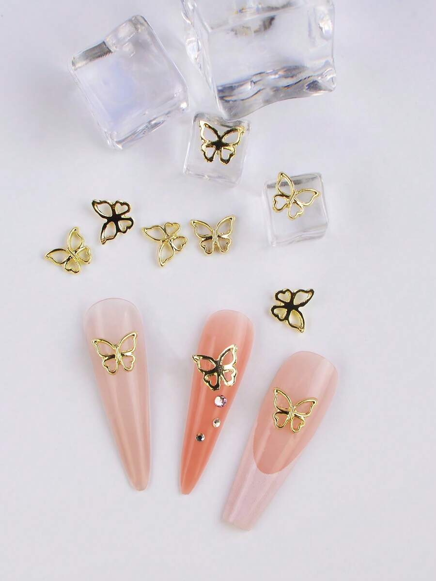 10入組蝴蝶設計美甲飾品 - 金色 - 查看 1